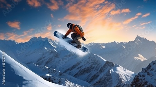 Snowboarding. Thrilling jumps and tricks in snowy terrain