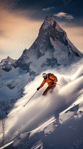 Skiing. Graceful glides down snow-covered mountains
