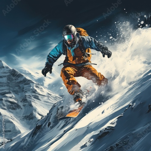 Snowboarding. Thrilling jumps and tricks in snowy terrain