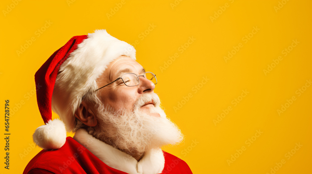 Emotional Santa Claus on the yellow background