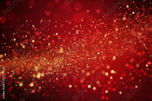 Background with abstract gold and red glitter, fireworks. Gold glitter confetti background. Christmas eve, 4th of july holiday concept, Generative AI 