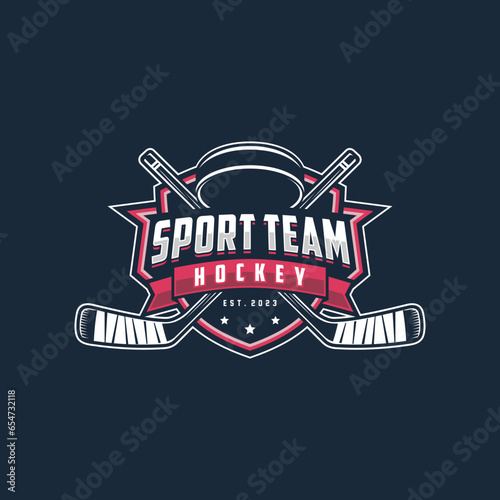 Hockey logo badge emblem. Sports label vector illustration for a hockey club