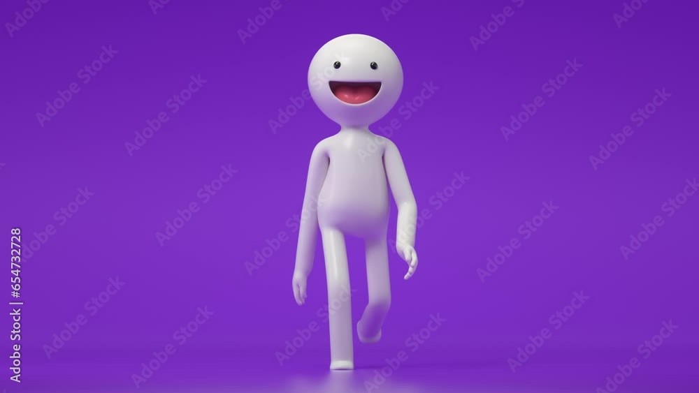 Funny cartoon man walking and smiling ,Infinite loop animation,3d rendering Funny cartoon man walking and smiling ,Infinite loop animation,3d rendering