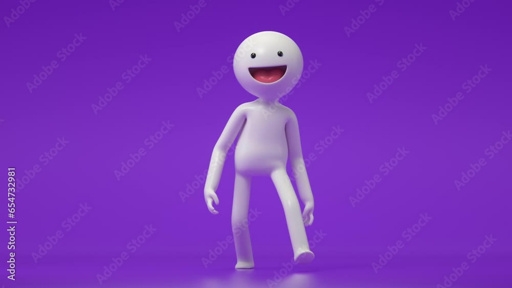 Funny cartoon man walking and smiling ,Infinite loop animation,3d rendering Funny cartoon man walking and smiling ,Infinite loop animation,3d rendering