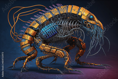 Metal steampunk crab alien creature with thorns side view generative AI © Iurii