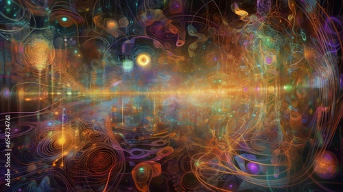 Colorful abstract background, symbolizing the particles entangled in mysterious patterns, AI-generated image © Rando