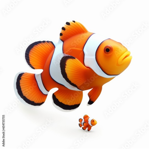 Clownfish (ocean marine animal) isolated on white background cutout, Generative AI 