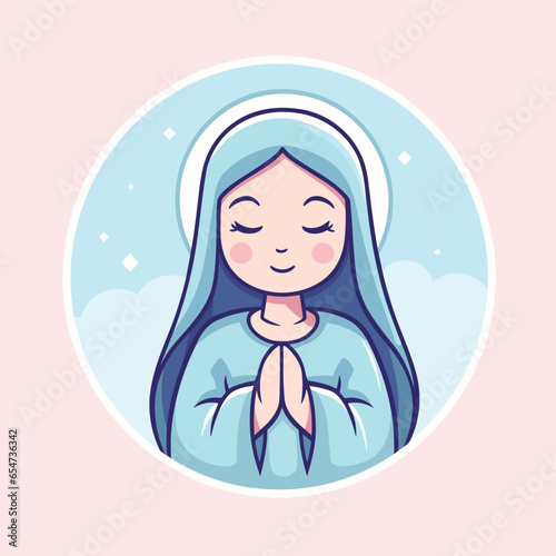 vector illustration of cute Our Lady Virgin Mary Mother of Jesus, Holy Mary, printable, suitable for logo, sign, tattoo, laser cutting, sticker and other print on demand