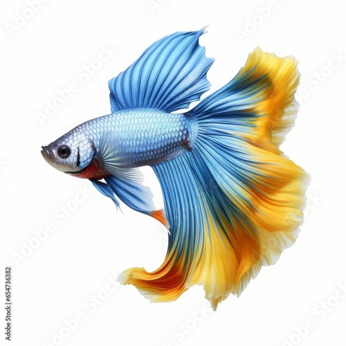 Yellow blue betta fish isolated on white background cutout, Generative AI  © Ashutosh