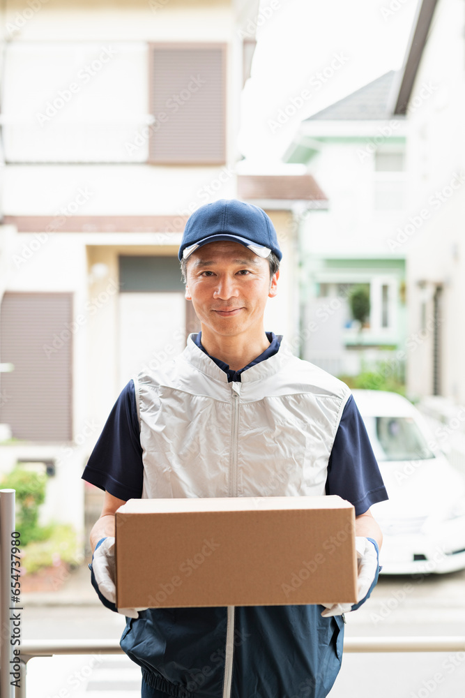 荷物を運ぶ40代配達員 荷物を運ぶ40代配達員