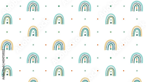 Children's seamless pattern in boho style, with rainbows. Vector illustration