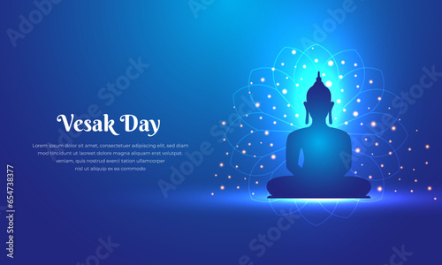 Celebration vesak day design with Buddha silhouette vector. Shiny Vesak day design background vector. © Doharma