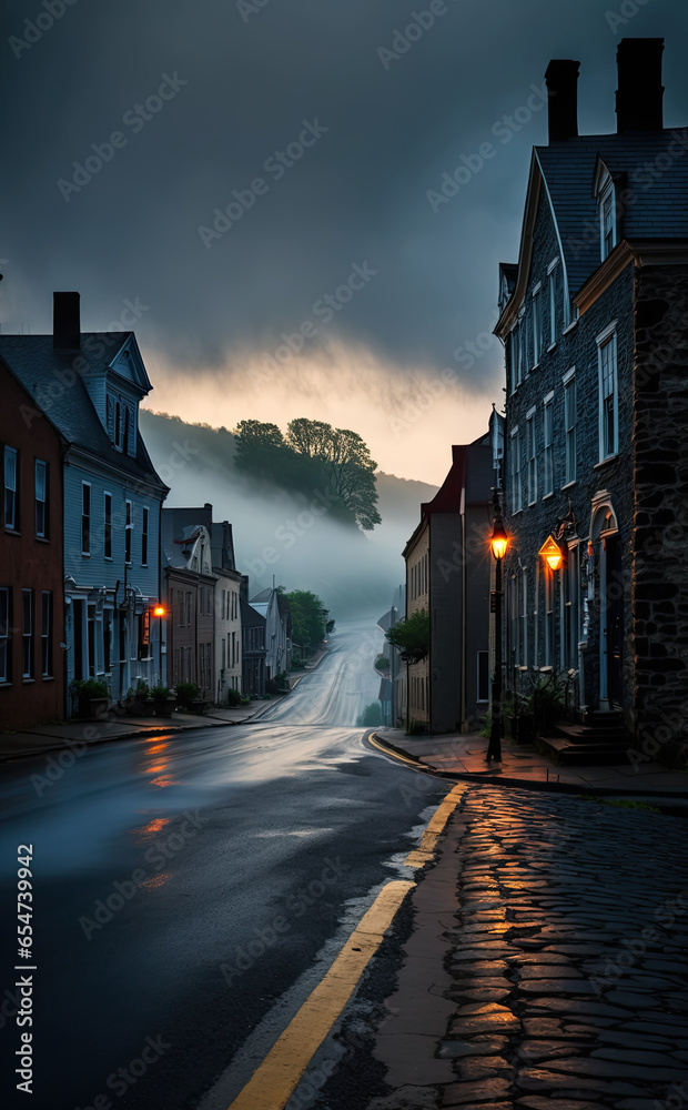 Blue Ridge Reflections: Evening Mist Over Harpers Ferry Waterscape