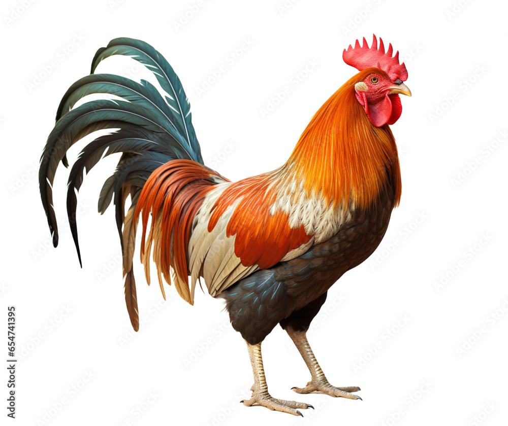Fototapeta premium Colorful rooster isolated on transparent background.