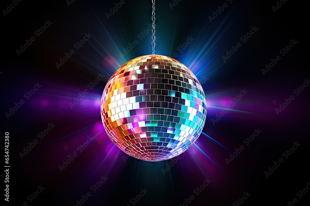 Obraz premium Bright shiny disco ball against a dark backdrop
