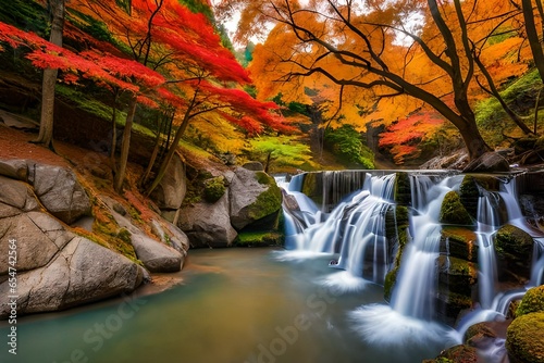 waterfall in autumn forest