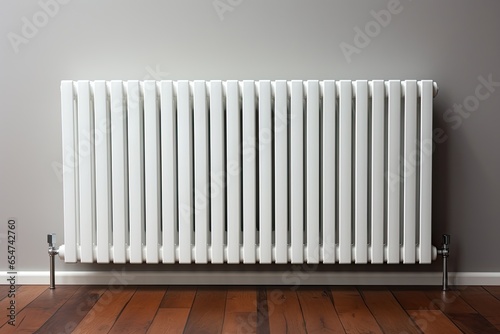 Close up of a wall mounted white radiator in the living room