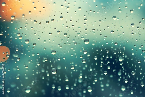 Rain drops on window glass with bokeh background