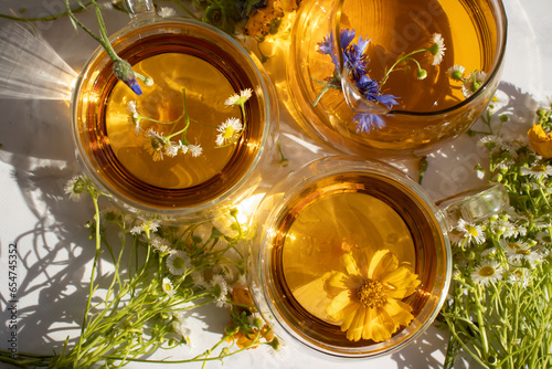 Tea with herbs, chamomile flower