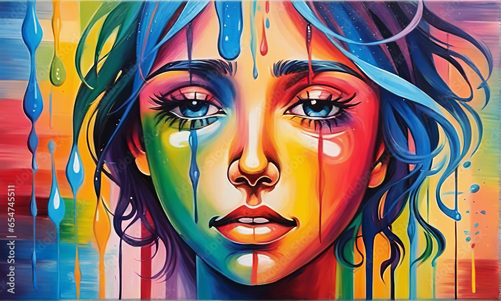 Fototapeta premium Colorful Painting that shows emotions like sadness and joy - Mental Health Abstract At - Generative AI