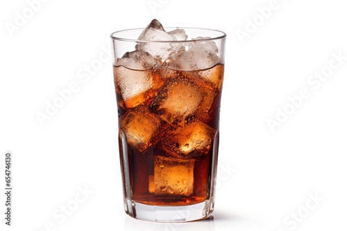 Glass of soda with ice on a white background