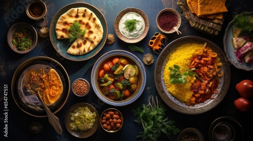 Arabic Cuisine. Middle Eastern traditional lunch. Its also Ramadan Iftar. The Meal eaten by Muslims after sunset during Ramadan