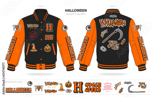 vintage varsity happy halloween jacket mockup template vector