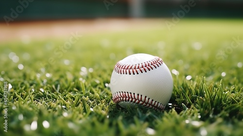 a baseball sitting on lush green grass