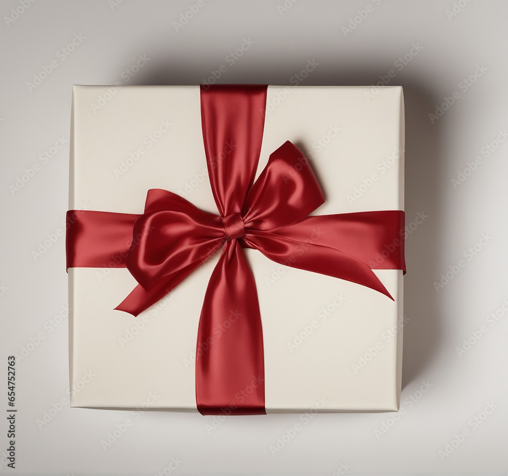 Off white gift box with red ribbon: Christmas gifts Off white gift box with red ribbon: Christmas gifts