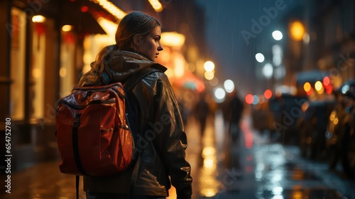 portrait of woman with street at night