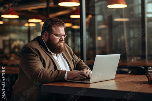 plus size manager using laptop computer on the go