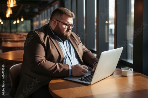 plus size manager using laptop computer on the go