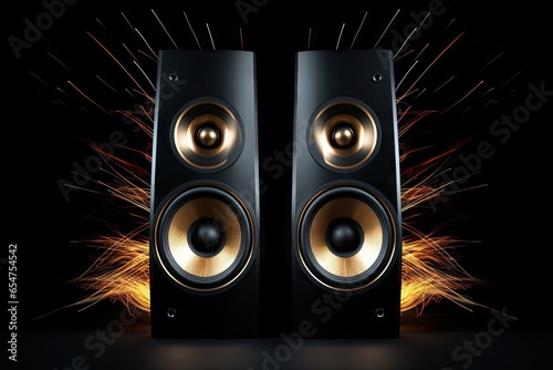 Two speakers with empty space on black background