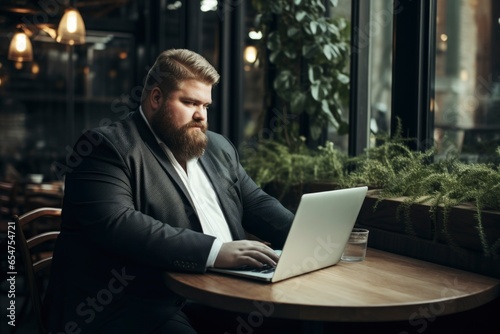 plus size manager using laptop computer on the go