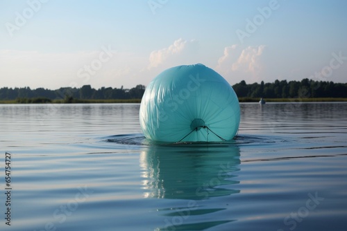 A floating inflatable object on the body of water. Generative AI