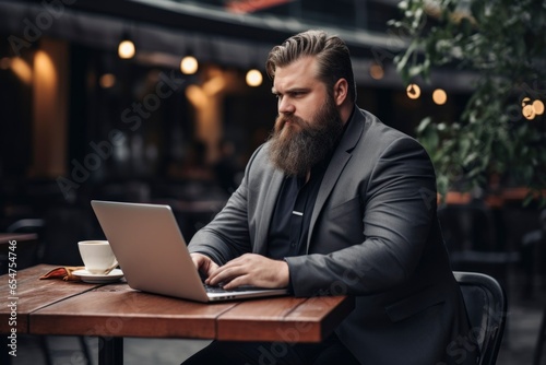 plus size manager using laptop computer on the go