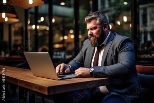 plus size manager using laptop computer on the go
