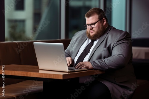 plus size manager using laptop computer on the go