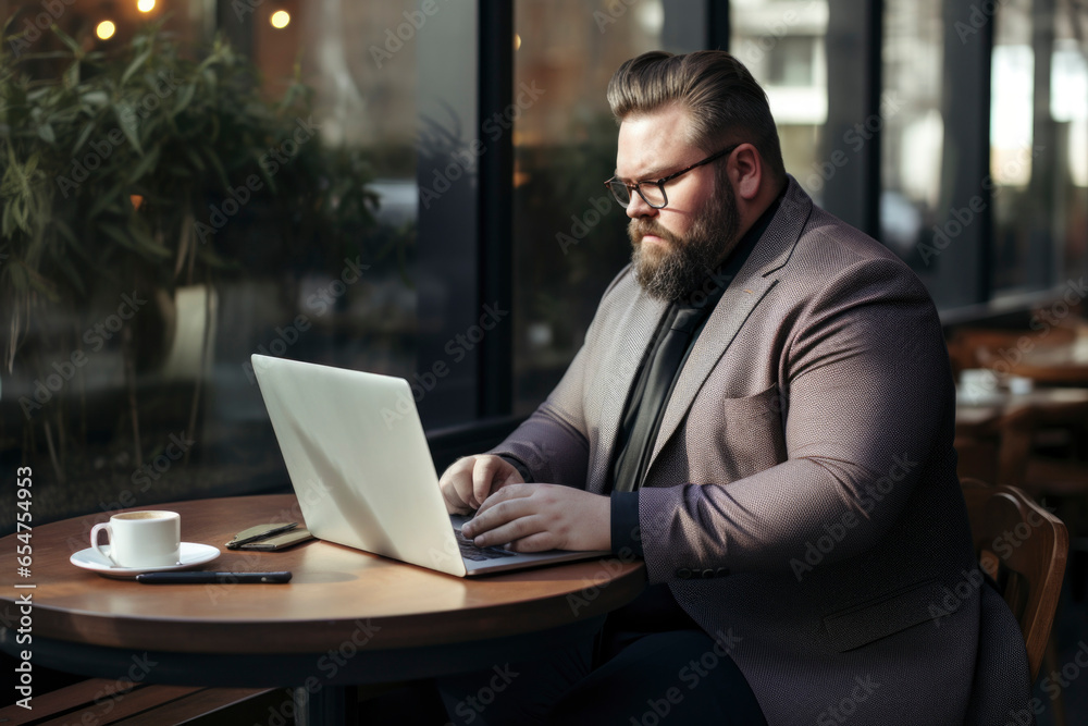 plus size manager using laptop computer on the go plus size manager using laptop computer on the go