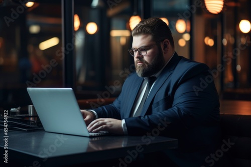 plus size manager using laptop computer on the go
