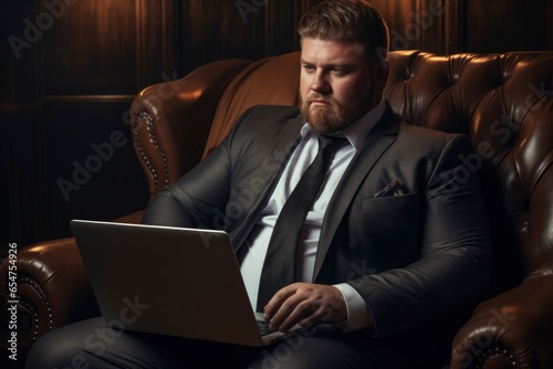 plus size manager using laptop computer on the go