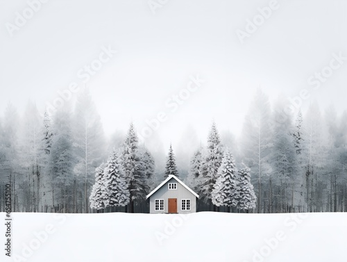 triangular cabin in winter snowy forest, ai generative © Miftah