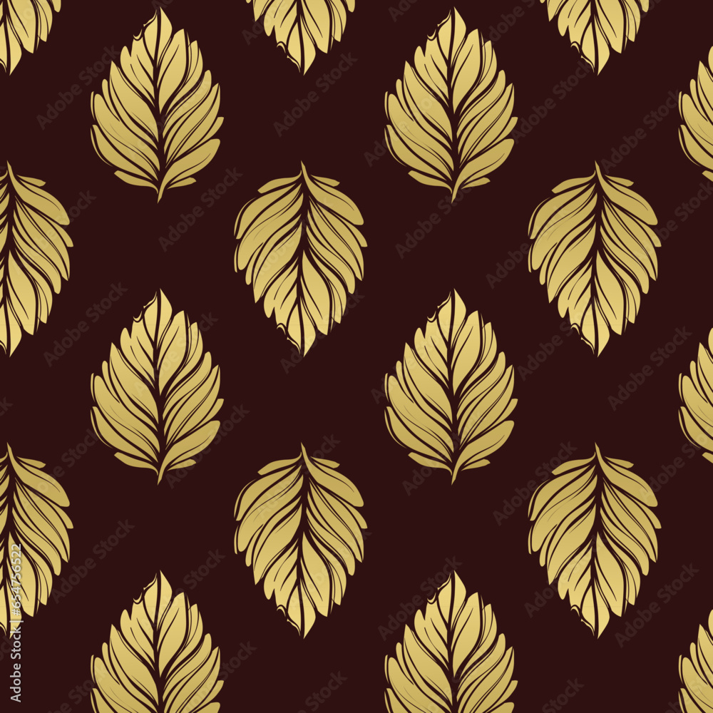 Fototapeta premium Vector illustration of leaves seamless pattern. Floral organic background. Hand drawn leaf texture.