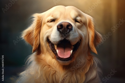 Close-up of a happy beautiful golden retriever puppy dog © Nataliia