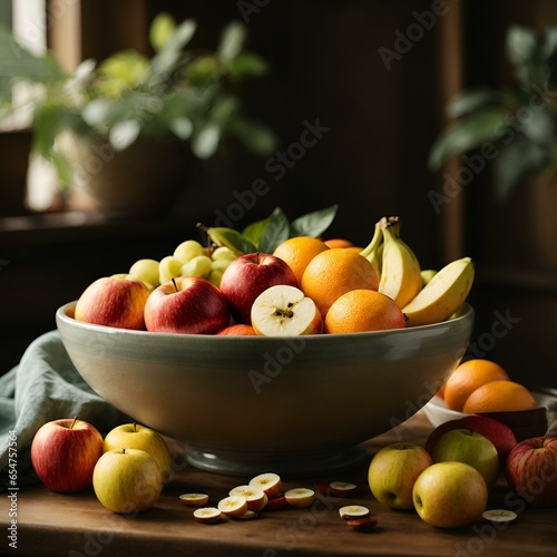A bowl of fresh fruit  including apples  oranges  and bananas. 
