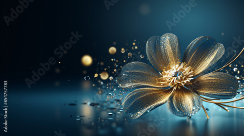 A gold flower on a blue background