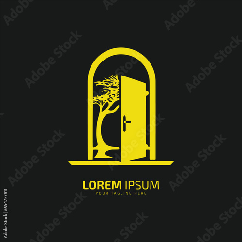 door logo, gate vector, open door icon, open gate silhouette design minimal symbol