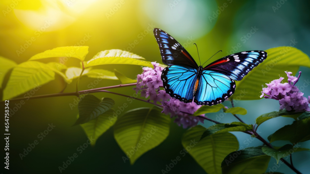 Fototapeta premium A beautiful close-up of a butterfly sitting on a flower