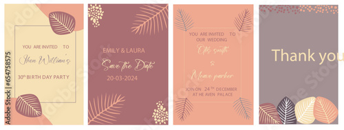 Invitation card. Minimalistic vector illustration of invitation. Birthday invitation card, Wedding invitation card, Save the date and thank you.
