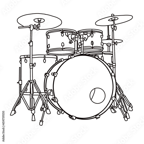 Vector illustration of Outline silhouette of Mechanical Drum Set, percussion musical instrument vector outline line art, isometric view, isolated on white background